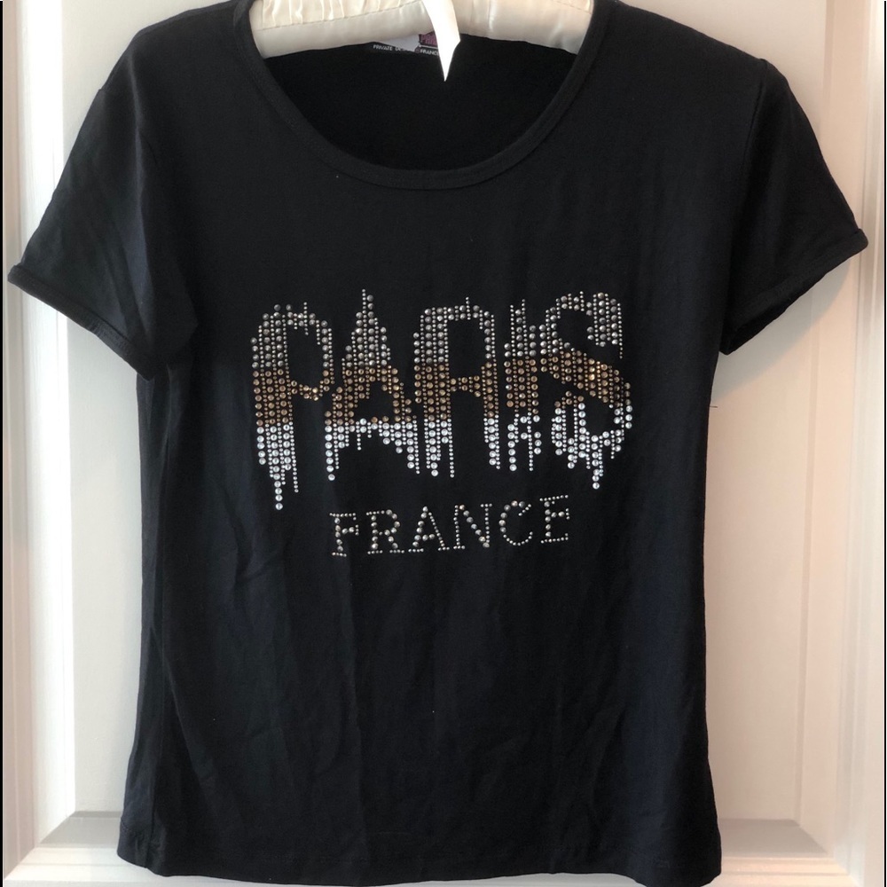 Women’s PARIS Black T shirt Crystal Embellished